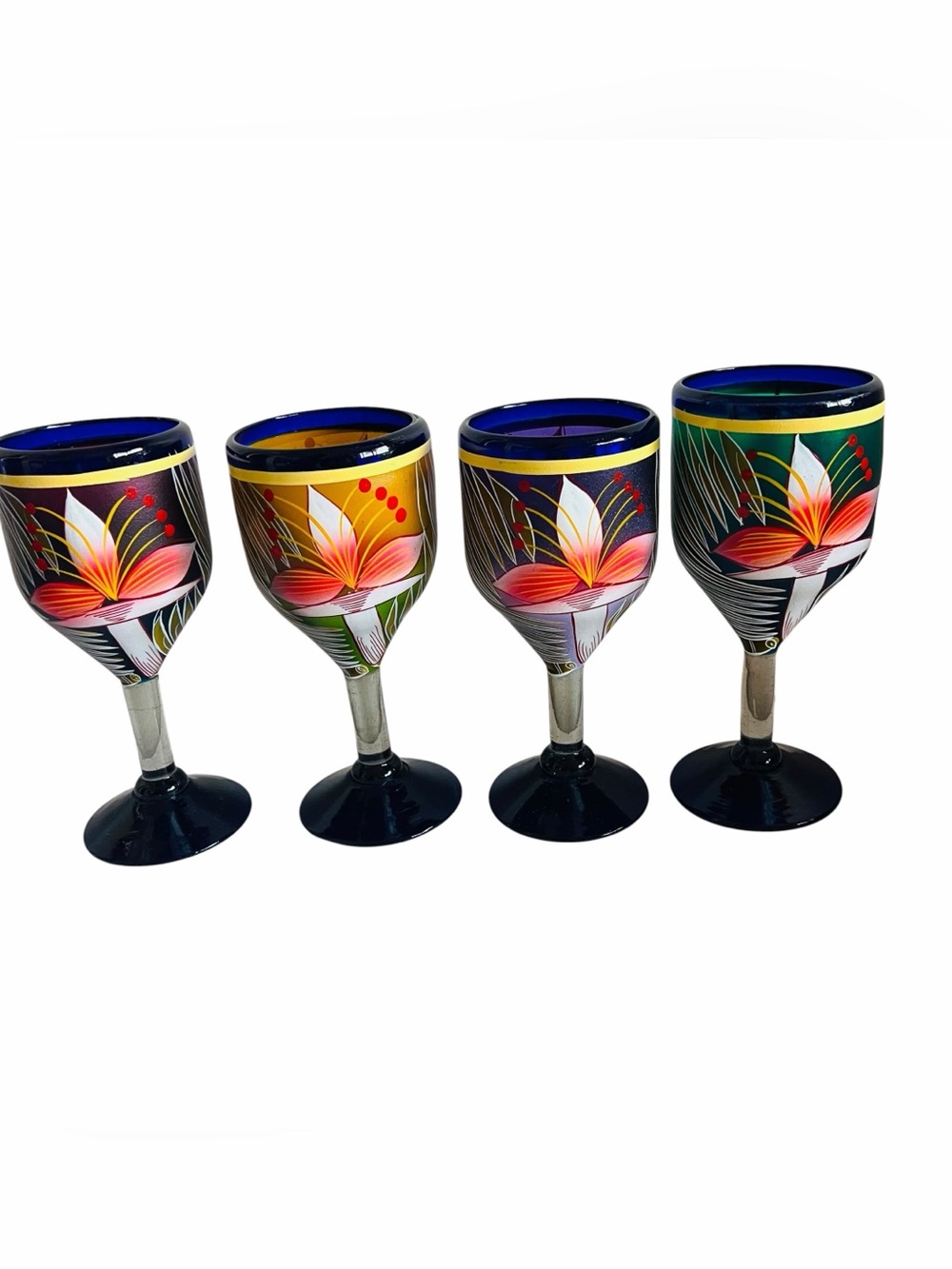 Floral Goblet Glasses Multicolor Set of 4